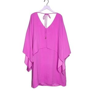 Trina Trunk Azzurra Crepe Pink V-Neck Dress Feminine Resort Wear Vacation M